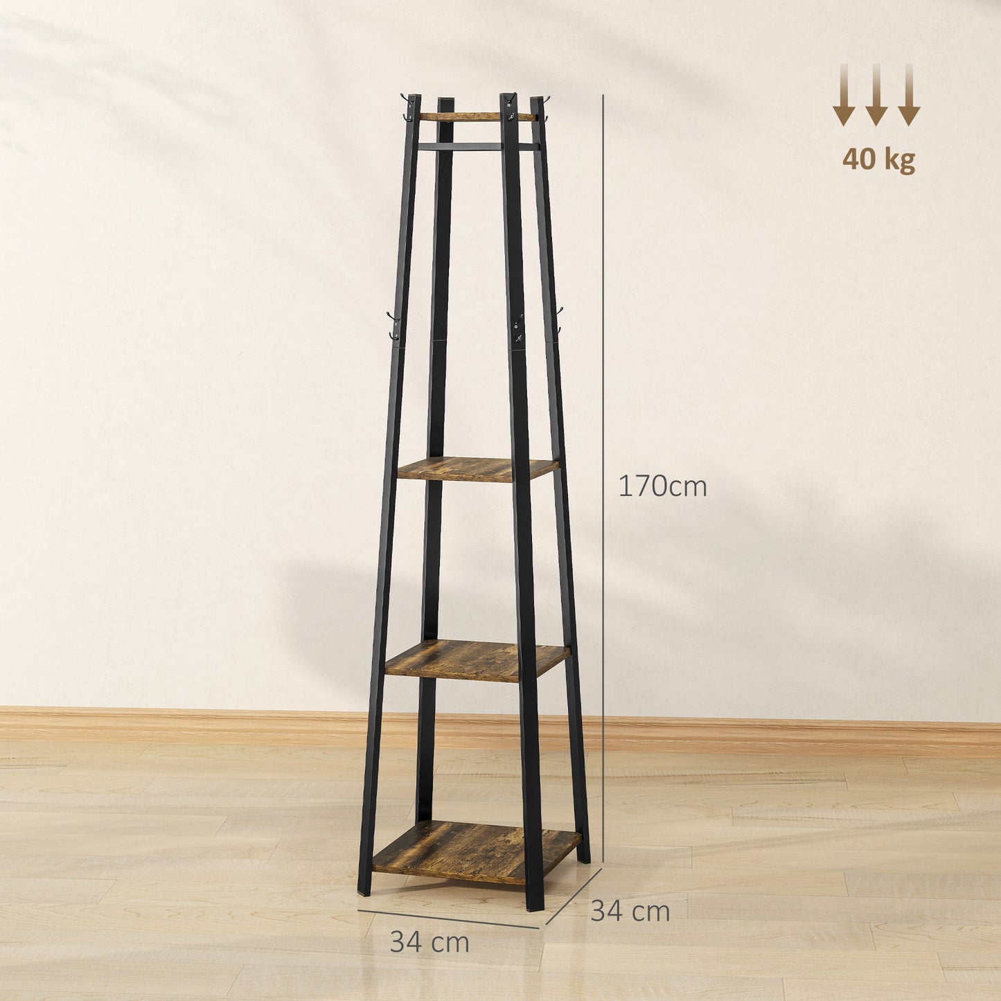 Clothes Rack with Storage, Garment Rack with 8 Hooks and 3-Tier Shelf