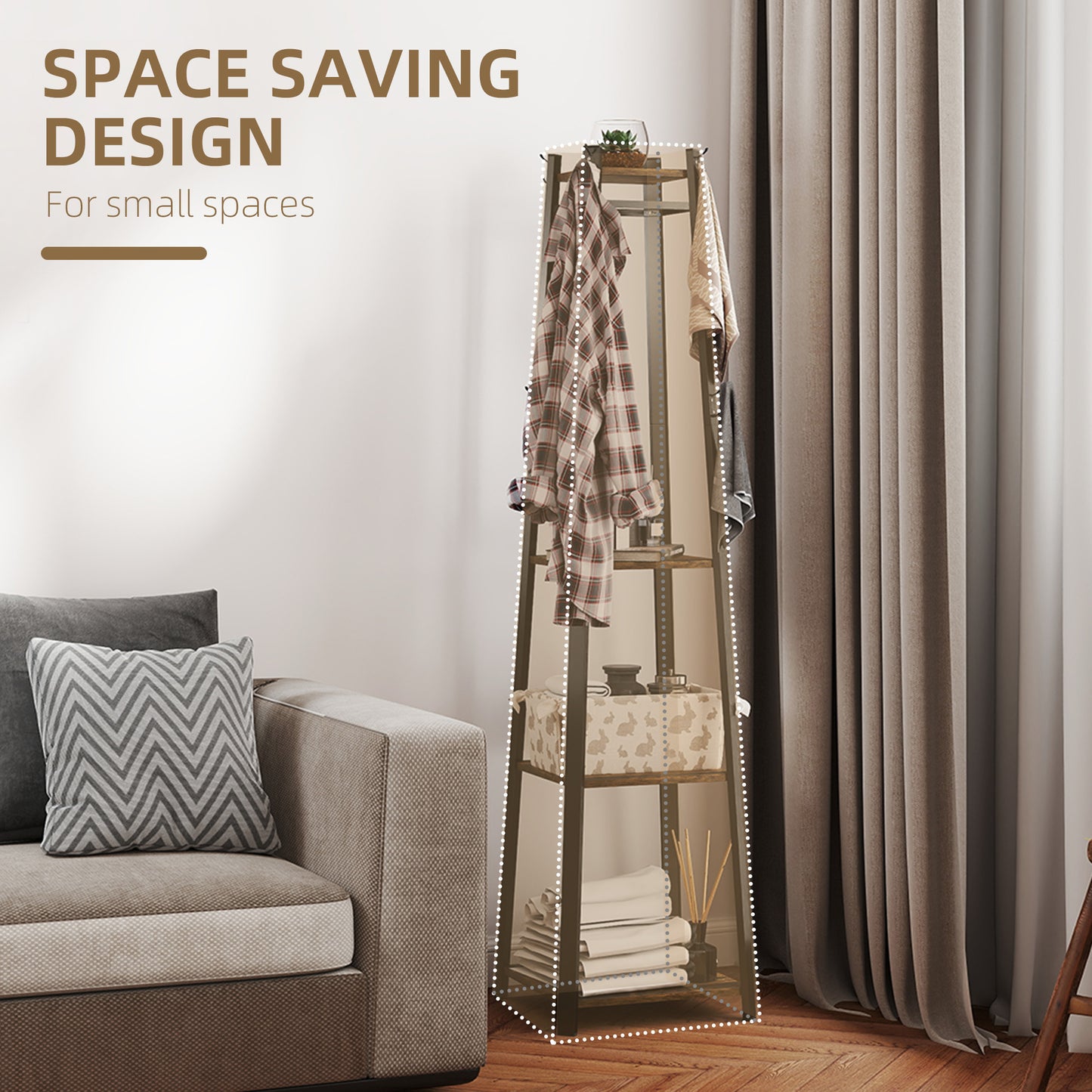 Clothes Rack with Storage, Garment Rack with 8 Hooks and 3-Tier Shelf