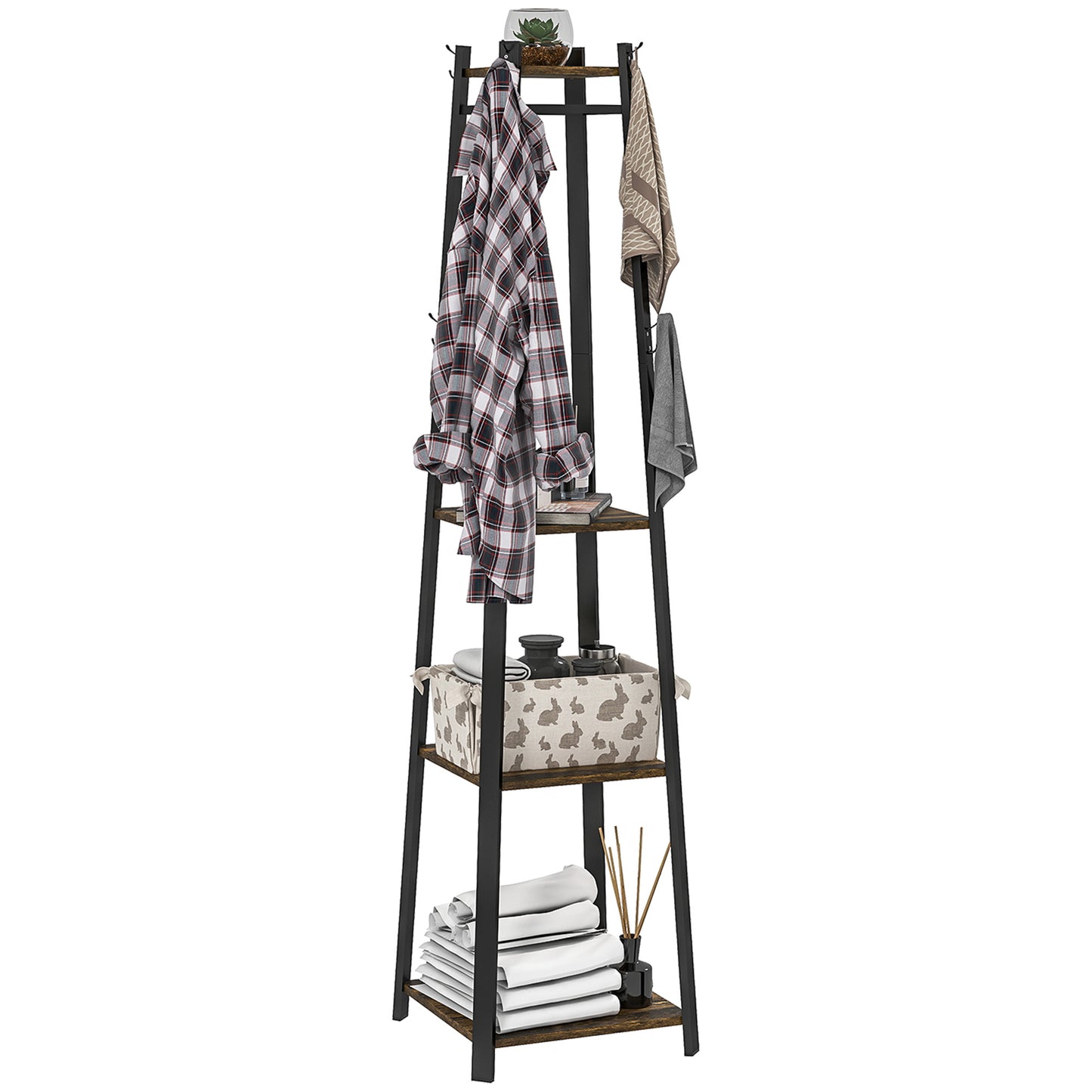 Clothes Rack with Storage, Garment Rack with 8 Hooks and 3-Tier Shelf