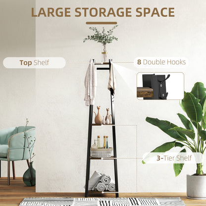 Clothes Rack with Storage, Garment Rack with 8 Hooks and 3-Tier Shelf