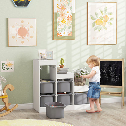 3-Layer Kids Toy Storage Unit with 6 Removable Bins, Grey