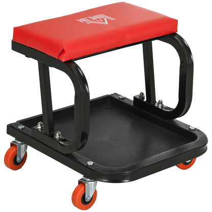 Workshop Stool, Rolling Mechanic Stool with 360 Degree Swivel, Red
