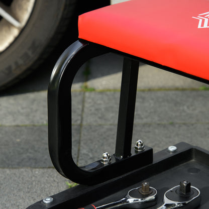 Workshop Stool, Rolling Mechanic Stool with 360 Degree Swivel, Red