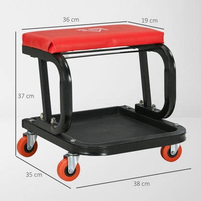 Workshop Stool, Rolling Mechanic Stool with 360 Degree Swivel, Red