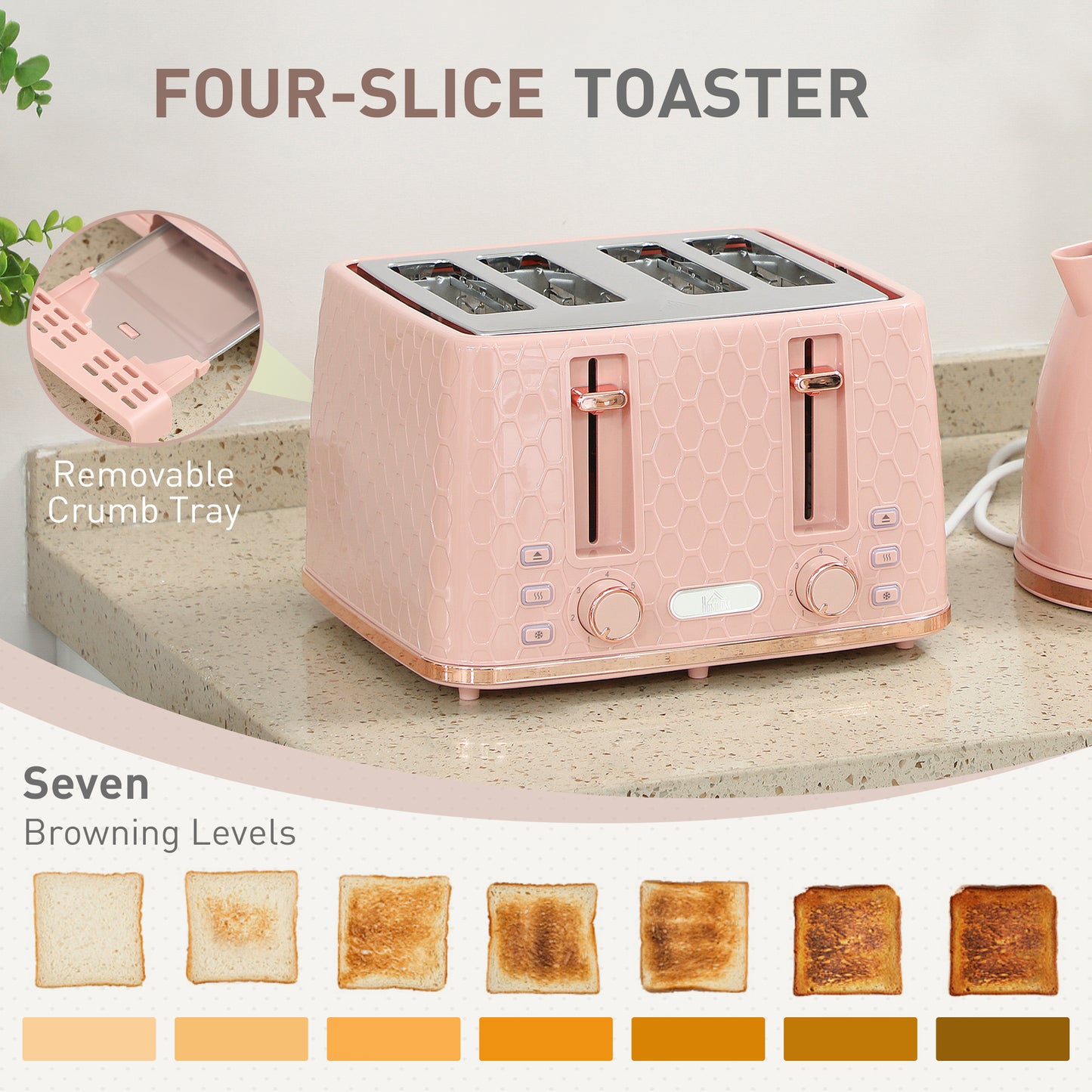 1.7L Kettle and Toaster Set with Defrost Reheat and Crumb Tray