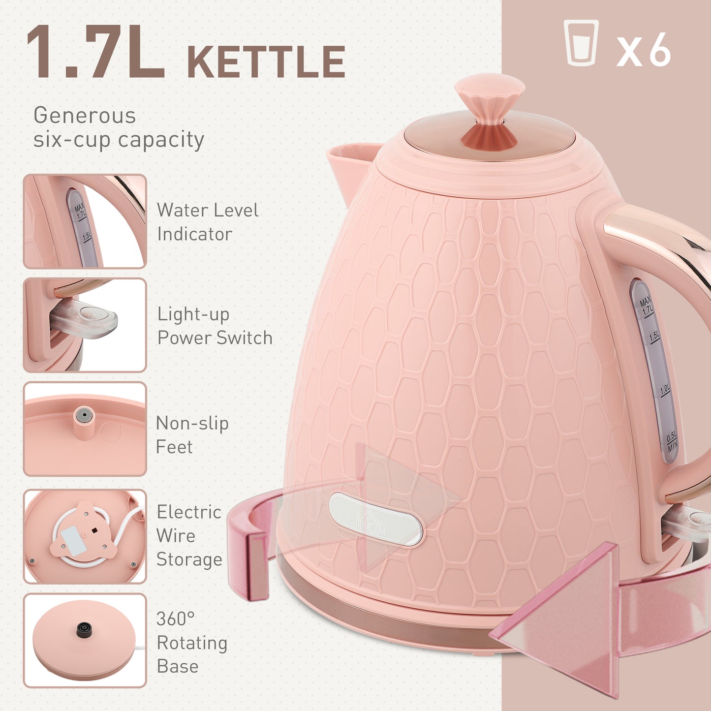 1.7L Kettle and Toaster Set with Defrost Reheat and Crumb Tray