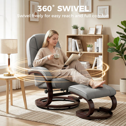 Recliner Chair with Footstool, Swivel Recliner Armchair, Grey