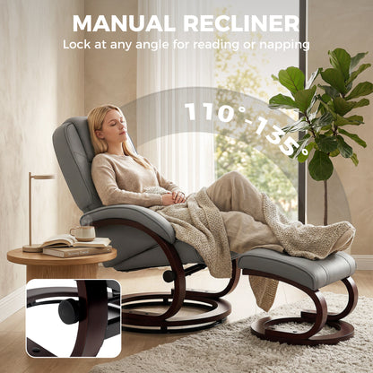 Recliner Chair with Footstool, Swivel Recliner Armchair, Grey