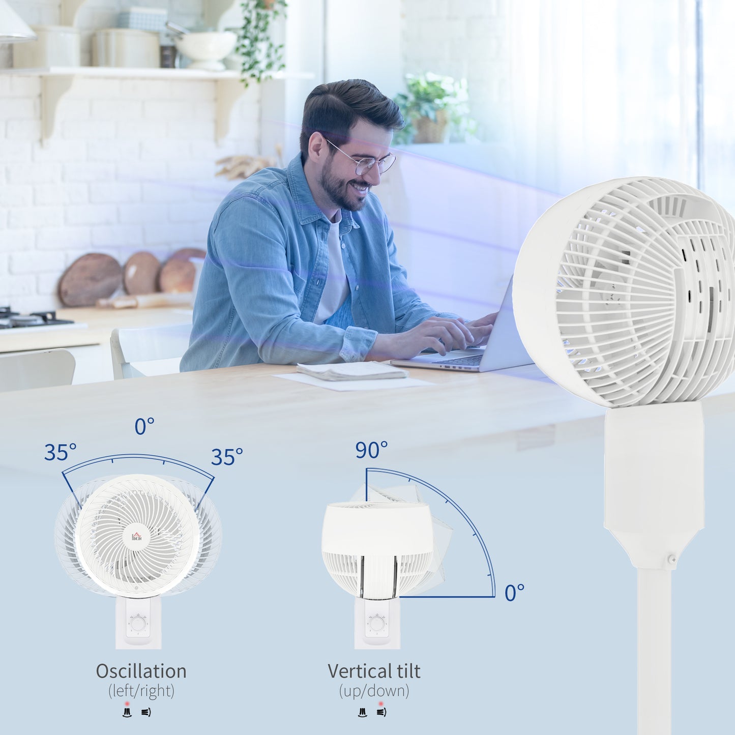 9 Inch Air Circulator Fan 70° Oscillation Carry Handle Black White