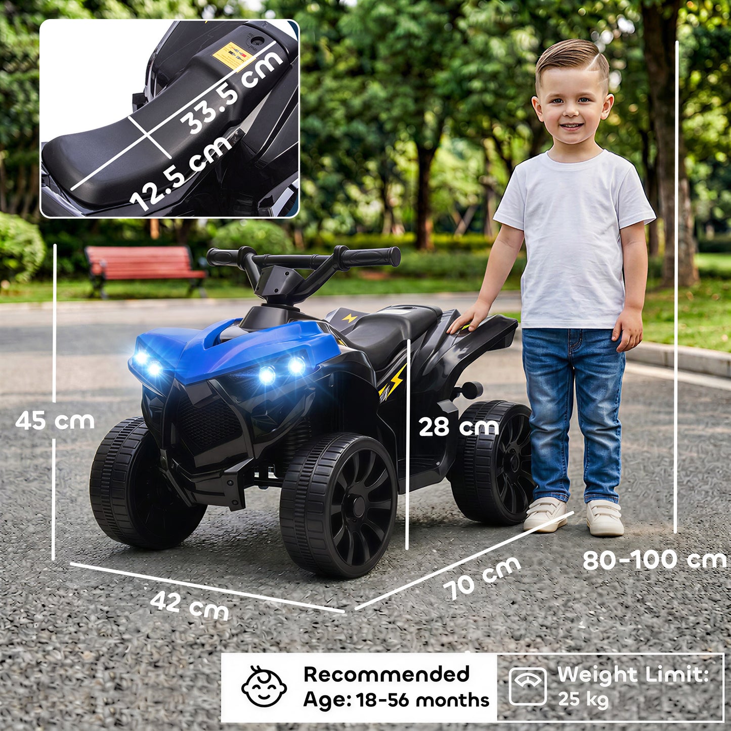 6V Kids ATV, Battery Powered Ride on Car for Ages 18-56 M, Blue