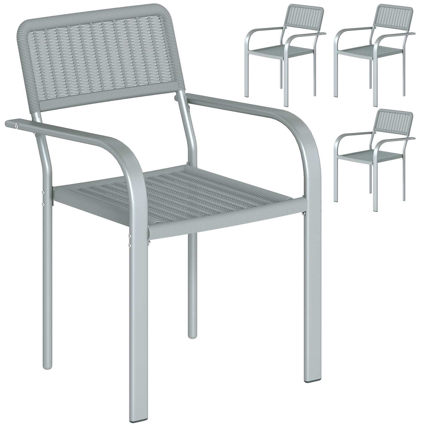 Garden Chairs Set of 4, Stackable & Rattan Effect, Light Grey