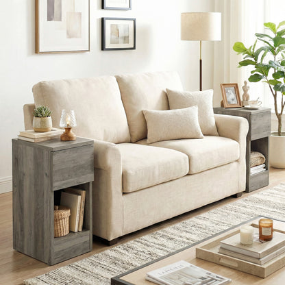 Bedside Tables Set of 2, Nightstands for Bedroom, Living Room, Grey