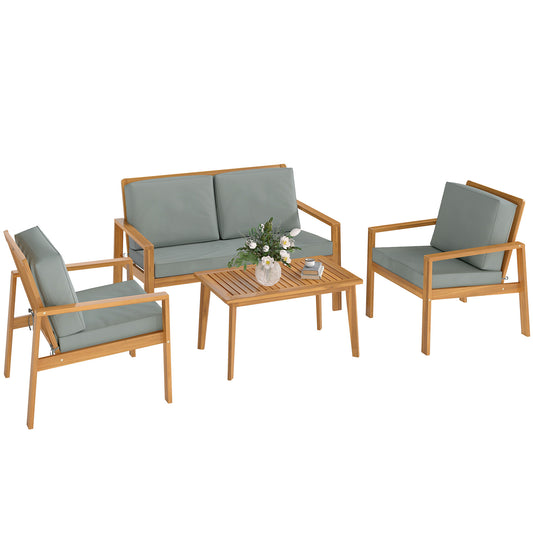 4 Pieces Wooden Garden Furniture Set with Cushions, Teak