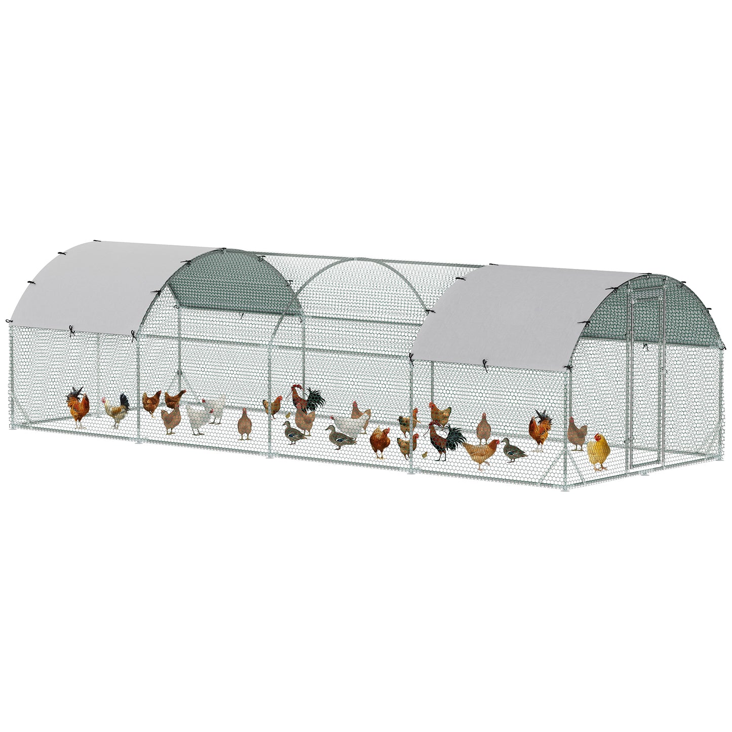 Walk-In Chicken Run Galvanised Chicken Coop w/ Covers 7.6 x 2.8 x 2m