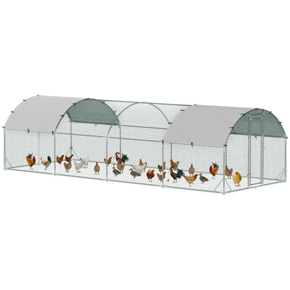 Walk-In Chicken Run Galvanised Chicken Coop w/ Covers 7.6 x 2.8 x 2m