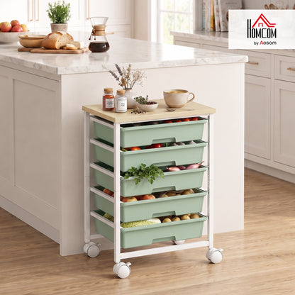6-Tier Storage Trolley on Wheels with 5 Pull-Out Drawers, Green