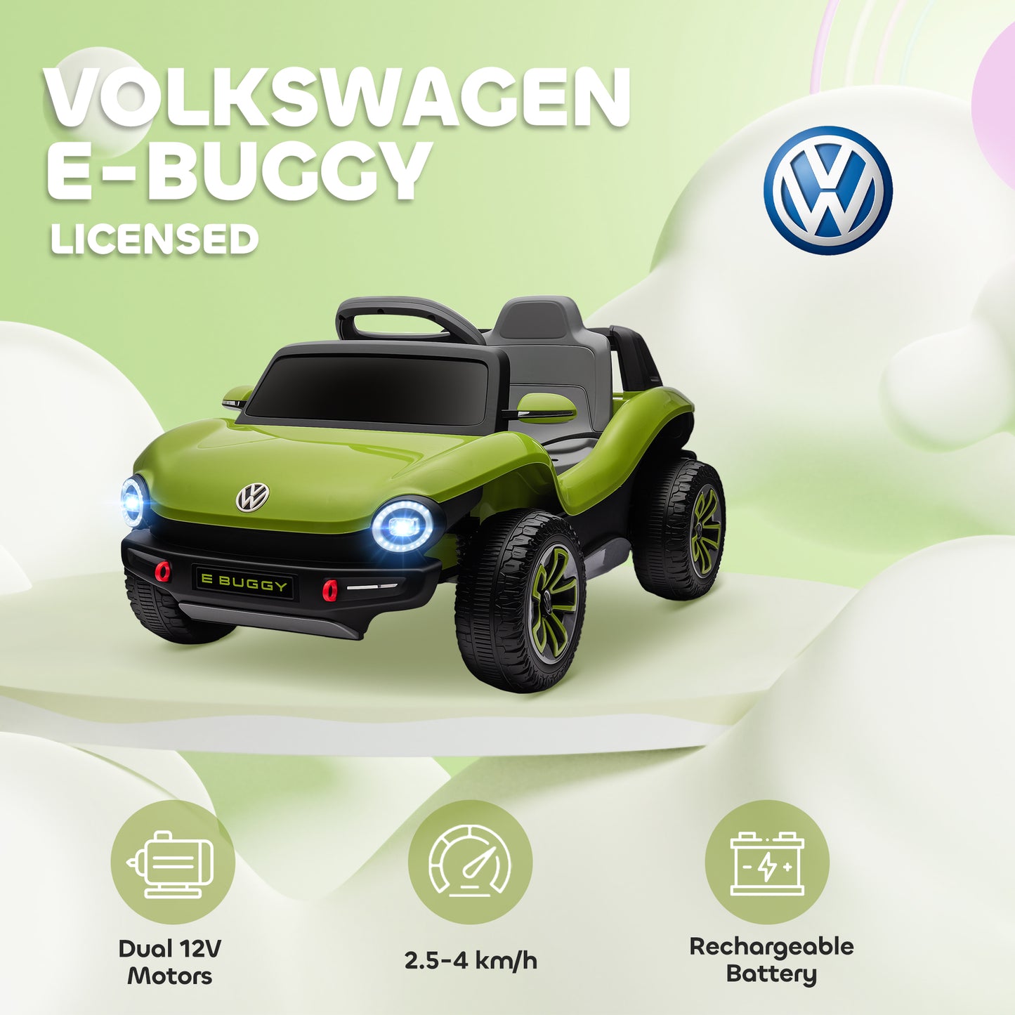 Volkswagen Licensed Kids Electric Car w/ Remote, Suspension, Green