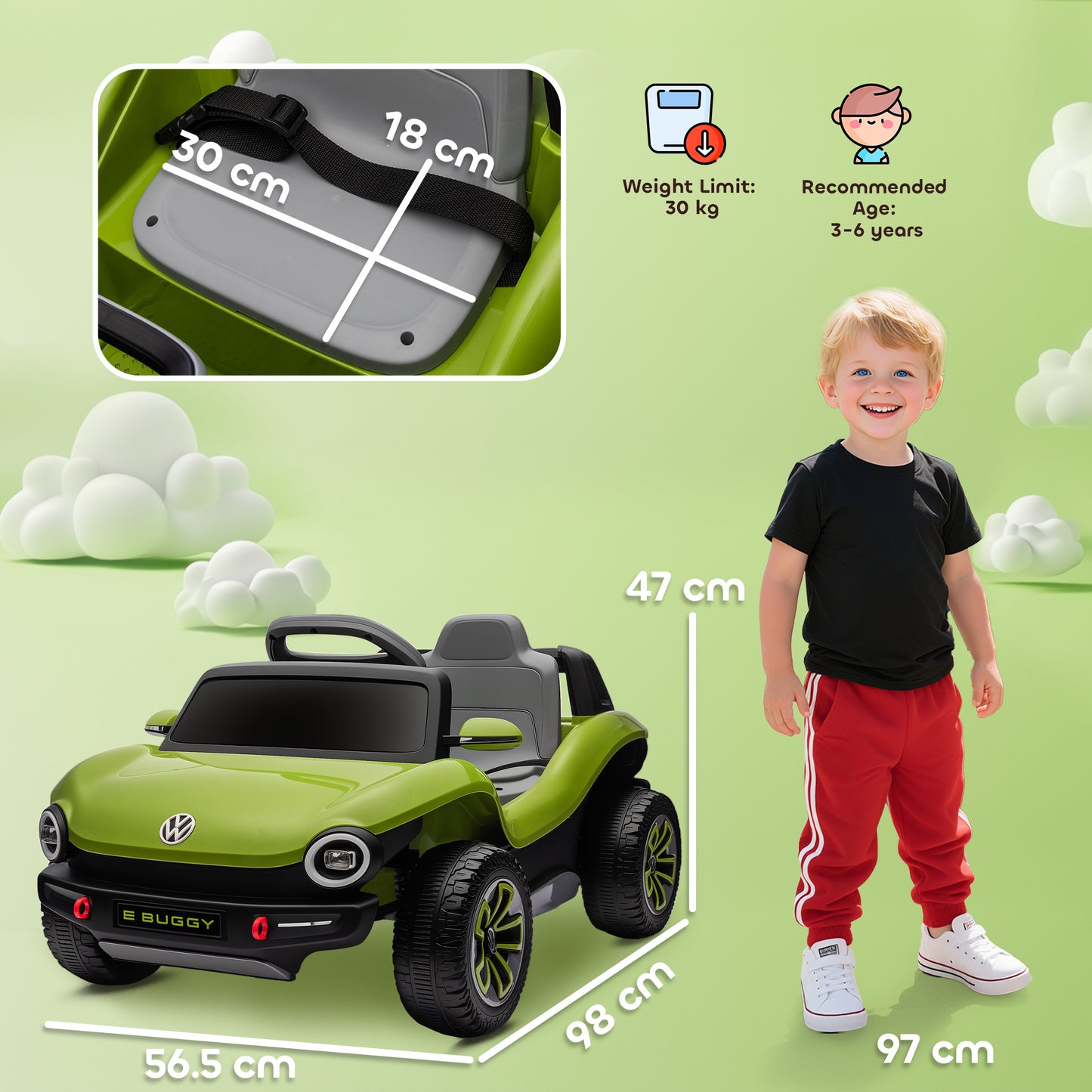 Volkswagen Licensed Kids Electric Car w/ Remote, Suspension, Green