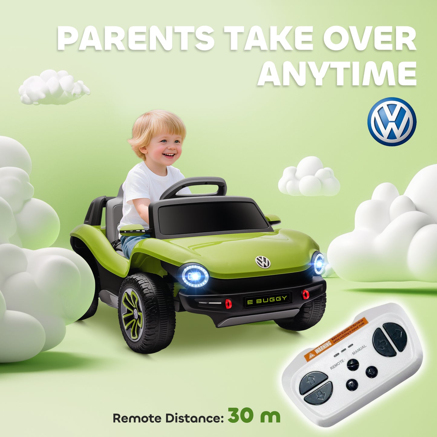 Volkswagen Licensed Kids Electric Car w/ Remote, Suspension, Green