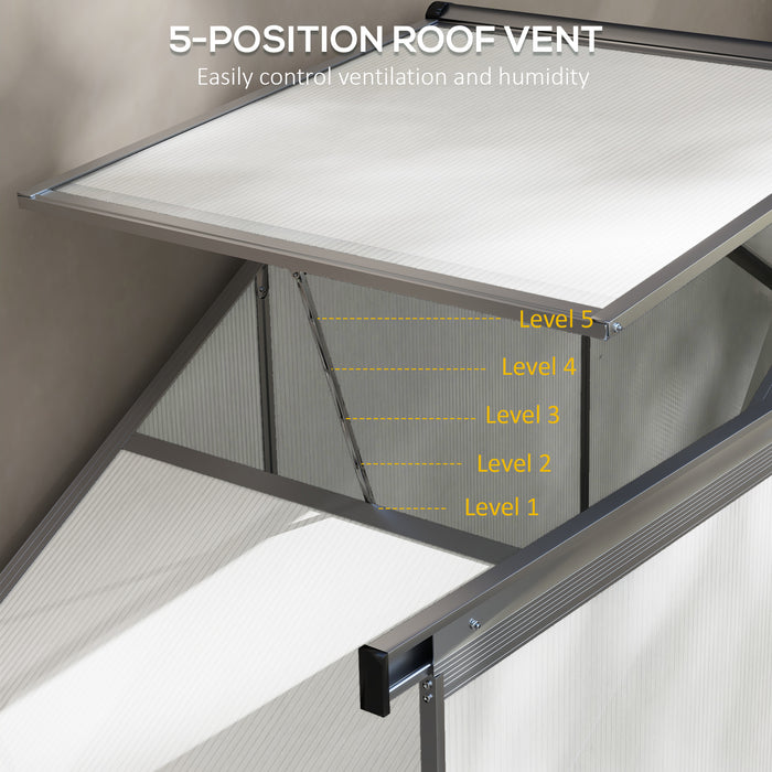 6 x 2.5ft Polycarbonate Greenhouse Walk-In Green House with Rain Gutter, Sliding Door, Window, Foundation, Silver