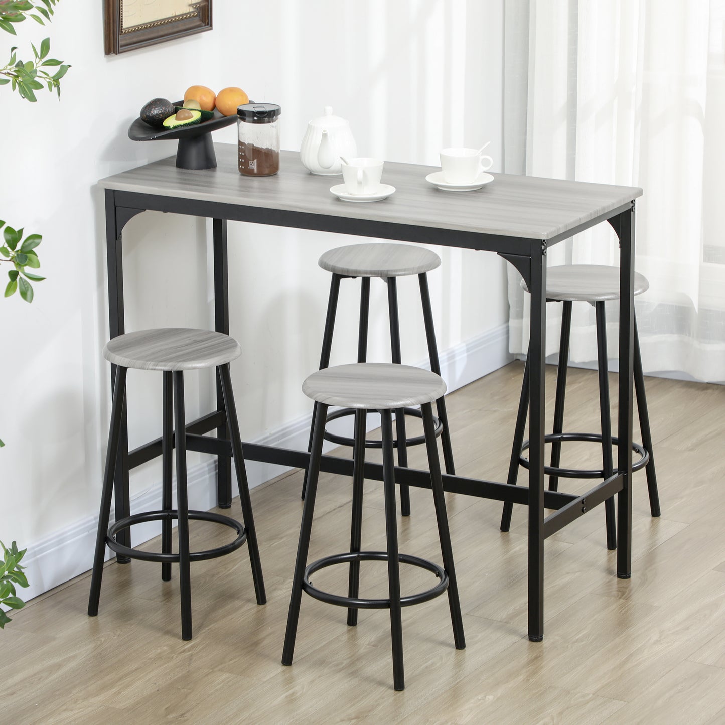 5 Piece Bar Table and Stools Set with Metal Frame Grey