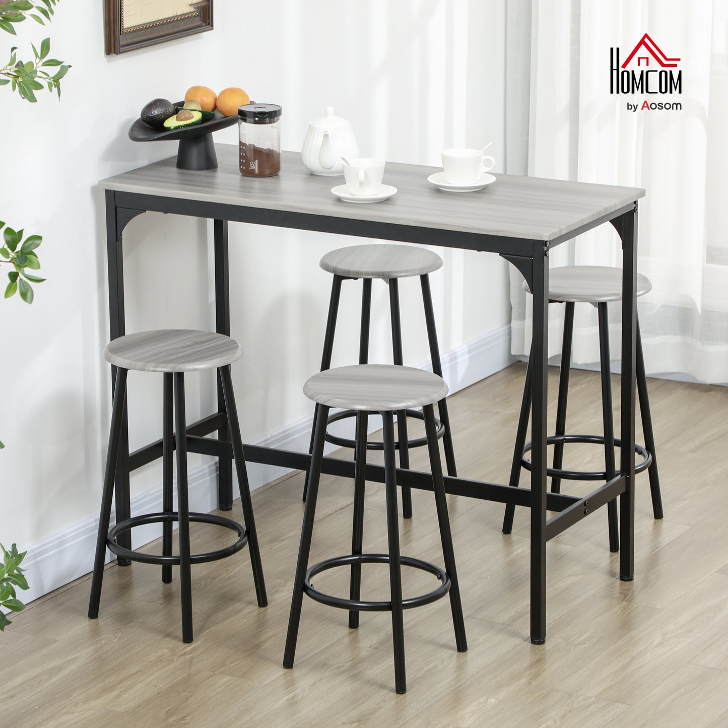 5 Piece Bar Table and Stools Set with Metal Frame Grey