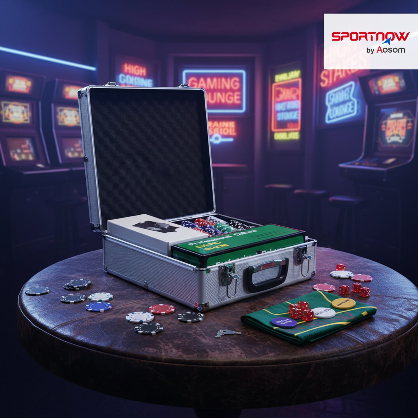 500-Piece Poker Chips Set with Card Shuffler, Card Shoe, ABS Case, Casino Texas Holdem Poker Set with Mat, 11.5g Poker Chips, Two Decks of Cards, Dealer, Blind Buttons, Five Dices, Silver