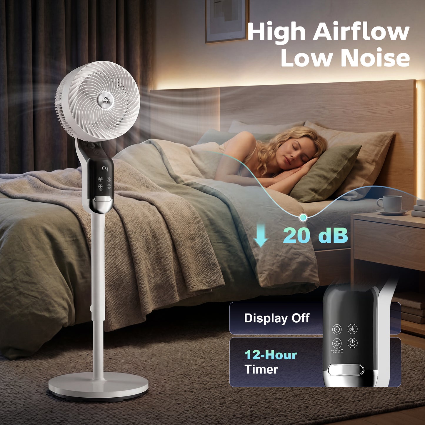 20 dB Standing Fan for Bedroom, Pedestal Fan with Oscillating