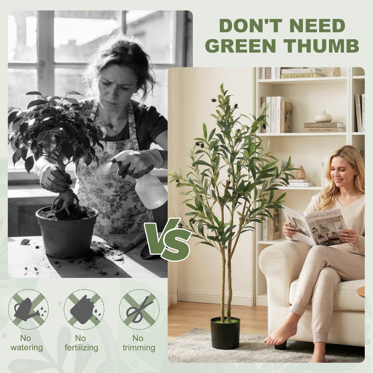 120 cm Decorative Artificial Plant, Silk Olive Tree with 303 Leaves in Cement Pot, Fake Plant for Home, Office, Living Room, Indoor Decor