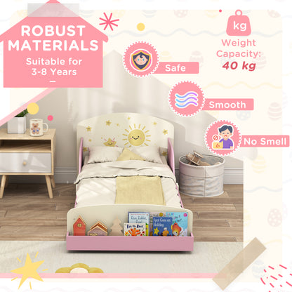 Toddler Bed, Sun-Themed Kids Bed Frame with Storage, Pink
