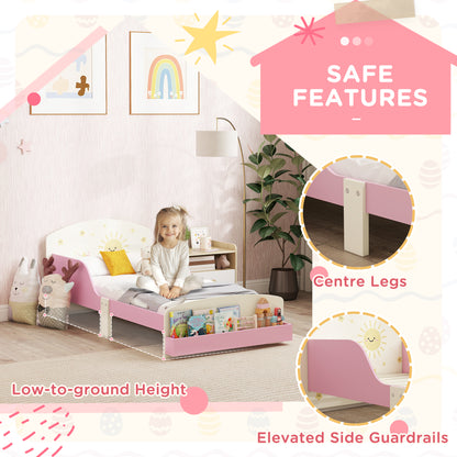 Toddler Bed, Sun-Themed Kids Bed Frame with Storage, Pink