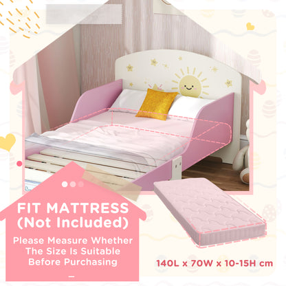 Toddler Bed, Sun-Themed Kids Bed Frame with Storage, Pink