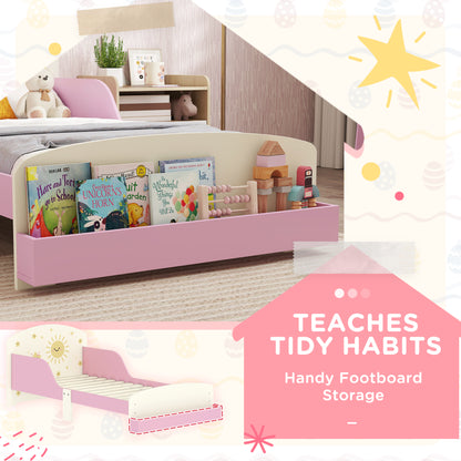 Toddler Bed, Sun-Themed Kids Bed Frame with Storage, Pink