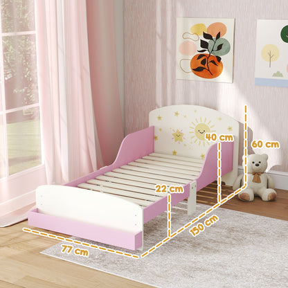 Toddler Bed, Sun-Themed Kids Bed Frame with Storage, Pink