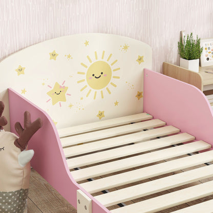 Toddler Bed, Sun-Themed Kids Bed Frame with Storage, Pink