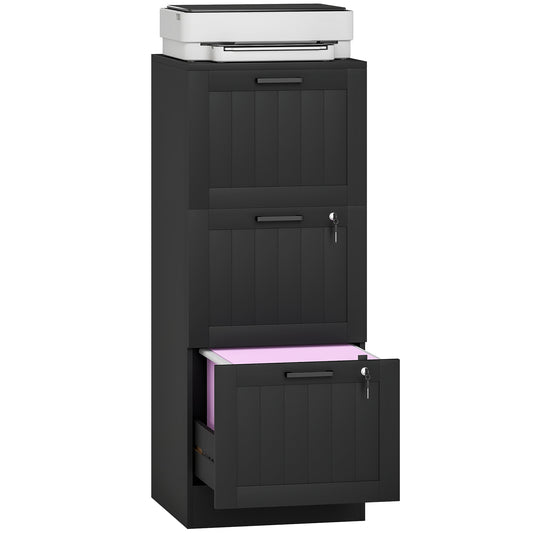 3 Drawer File Cabinet with Lock and Adjustable Hanging Bars, Black