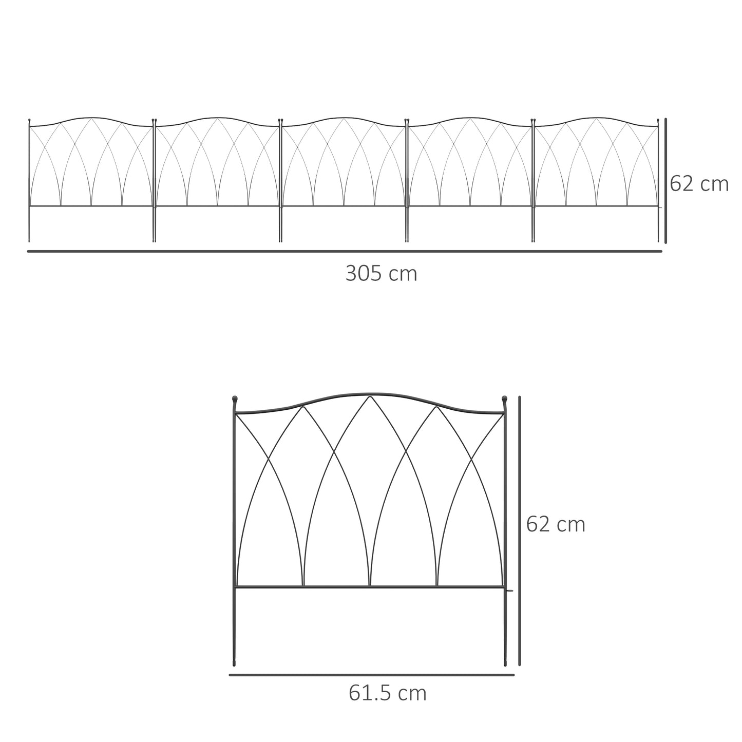 Decorative Garden Fencing, 5PCs Outdoor Picket Fence Panels, Rustproof Metal Wire Landscape Flower Bed Border Edging Animal Barrier, Black