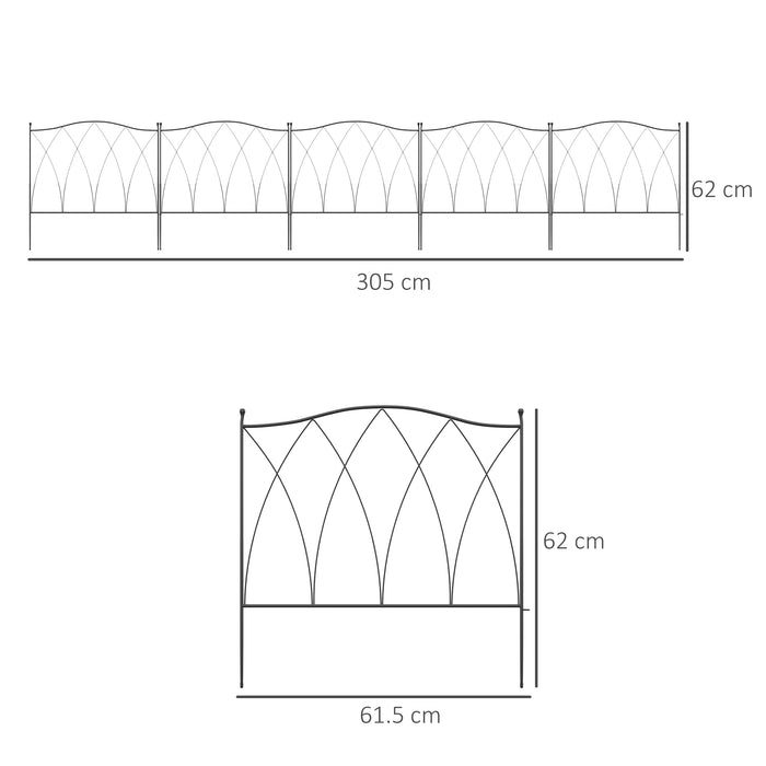 Decorative Garden Fencing, 5PCs Outdoor Picket Fence Panels, Rustproof Metal Wire Landscape Flower Bed Border Edging Animal Barrier, Black