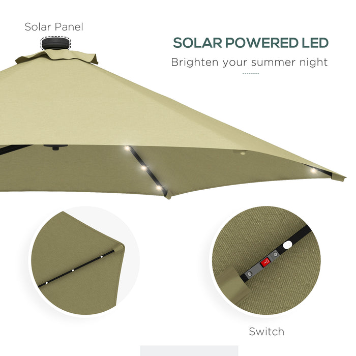 3(m) Garden Parasol Cantilever Umbrella with Solar LED, Cross Base and Waterproof Cover, Beige