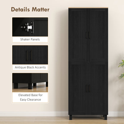 Modern Kitchen Cupboard Storage Cabinet with 4 Shelves, Black