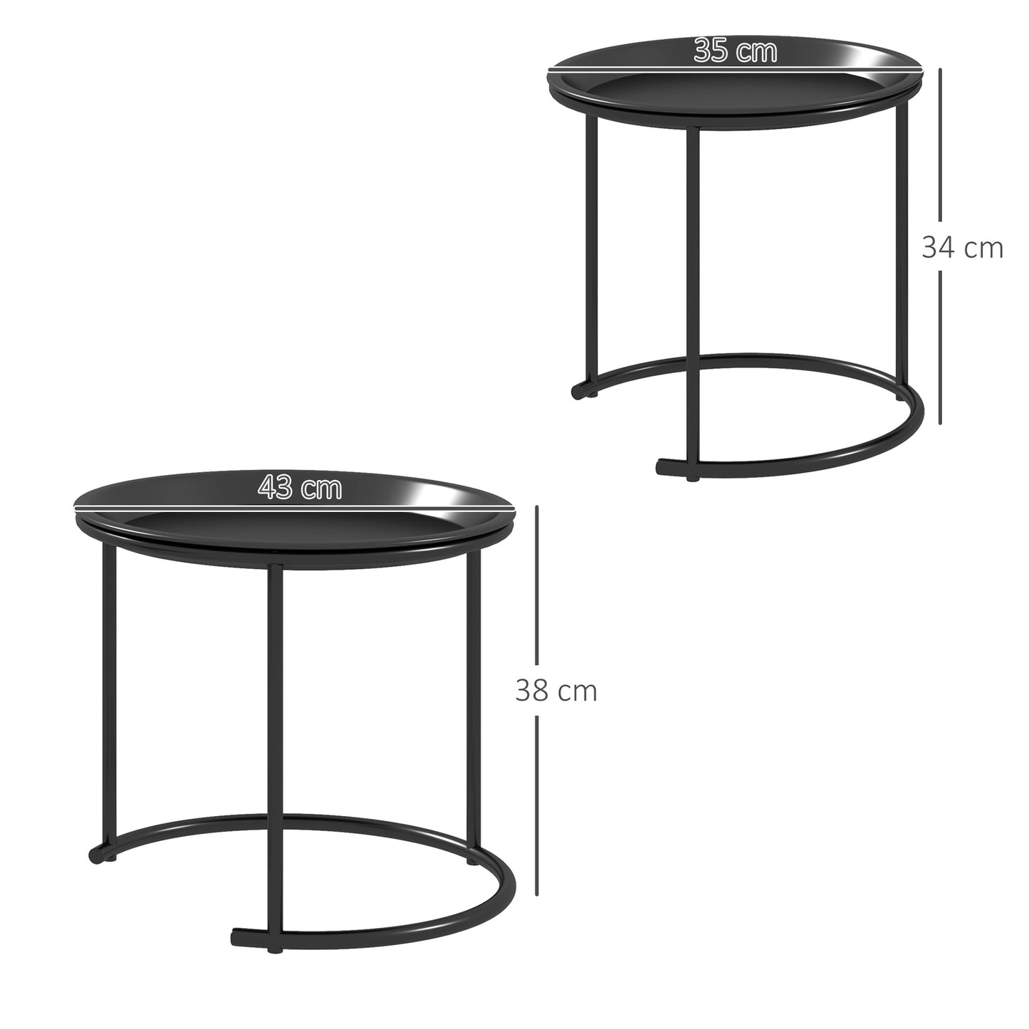 Nesting Tables Set of 2, End Table with Removable Tabletop Tray White