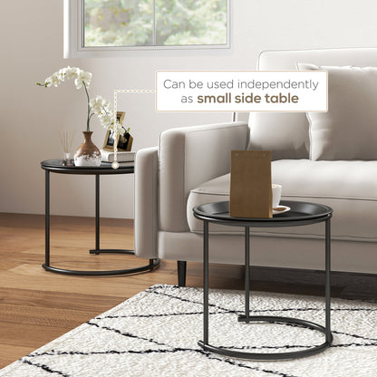 Nesting Tables Set of 2, End Table with Removable Tabletop Tray White