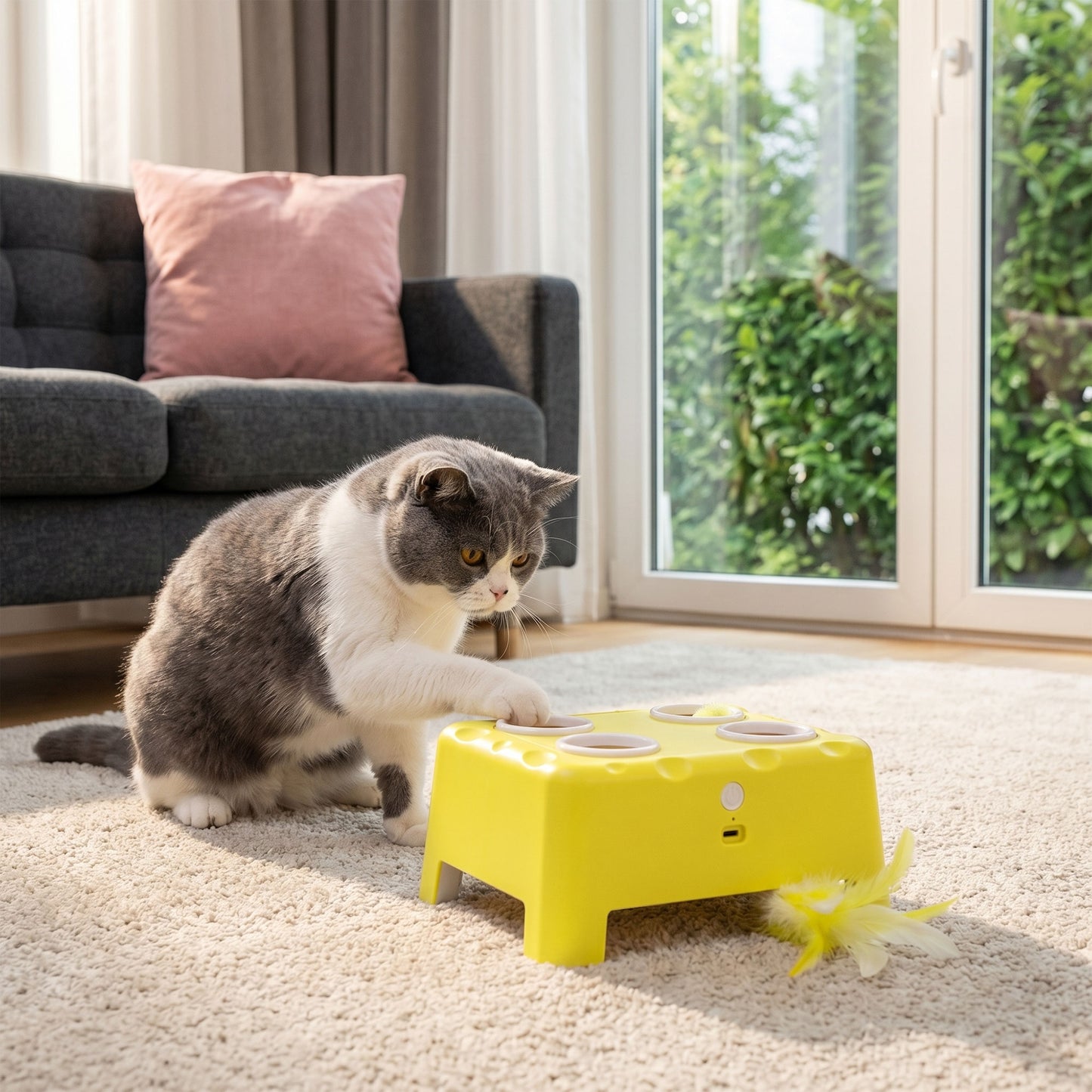 Interactive Cat Toys for Indoor Kittens & Adult Cats, Rechargeable Automatic Mouse & Feather Teaser Toy, 3 in 1 Play Modes with Smart Rest, Type-C Charging