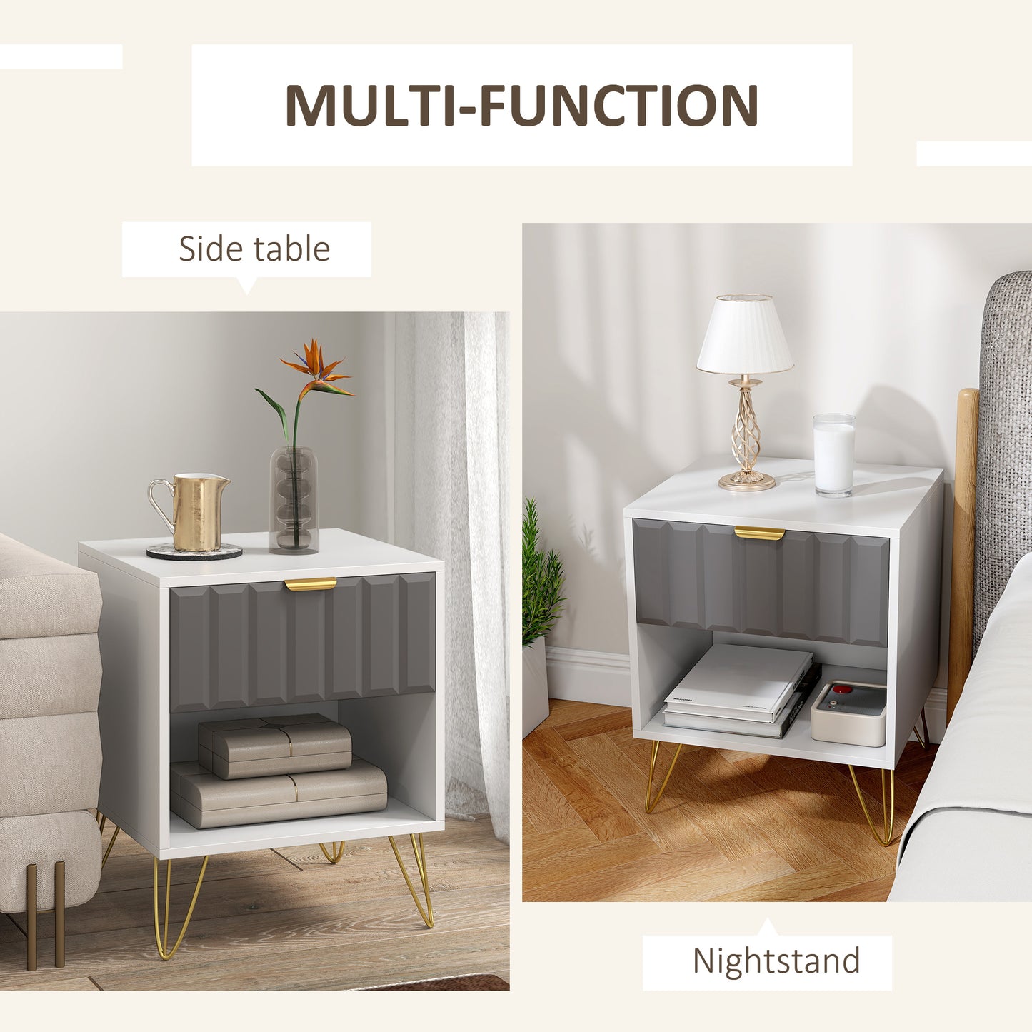 Bedside Drawers Modern Bedside Cabinet with Drawer and Handle, White