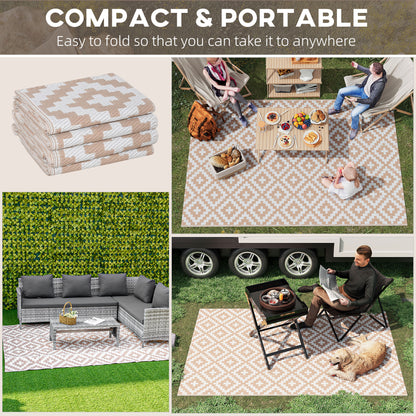 274 x 182 cm Reversible Outdoor RV Rug Floor Mat, Coffee and White