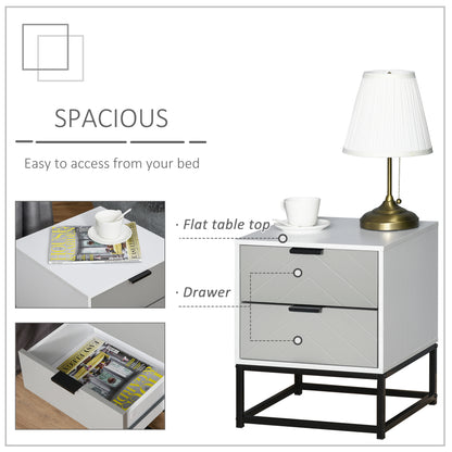 Bedside Cabinet with 2 Drawer Storage Unit, Unique Shape Bedroom Table Nightstand with Metal Base, for Living Room, Study Room, Dorm