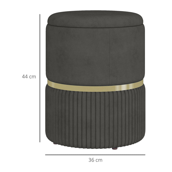 Round Ottoman Stool with Storage, Velvet-feel Fabric Upholstered Pouffe Foot Stool with Padded Seat and Hidden Space