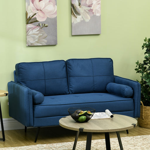 143cm Loveseat Sofa for Bedroom Upholstered 2 Seater Sofa with Back Cushions and Pillows, Blue