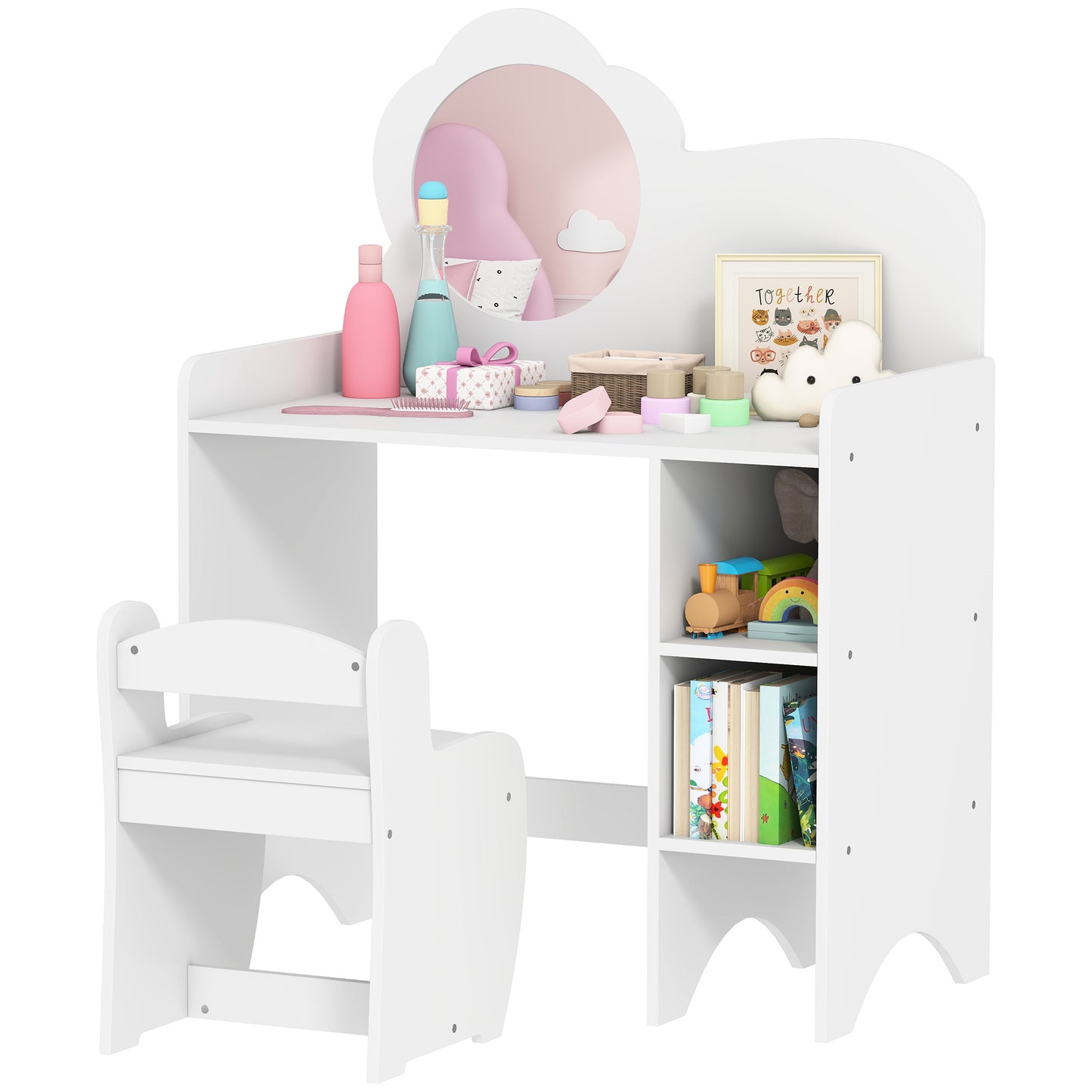 Kids Dressing Table with Mirror, Stool, Vanity Table, White