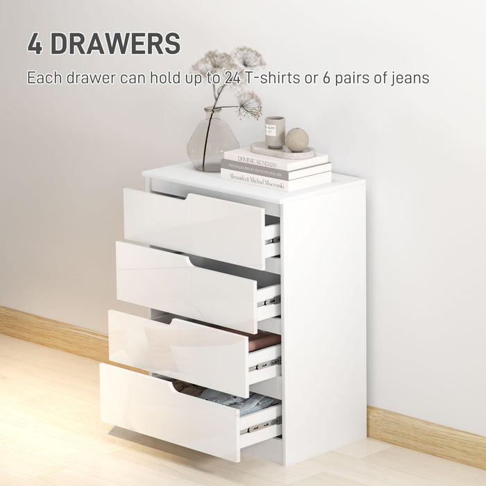 4 Drawer Chest of Drawers for Bedroom, 60 x 40 x 85cm, White